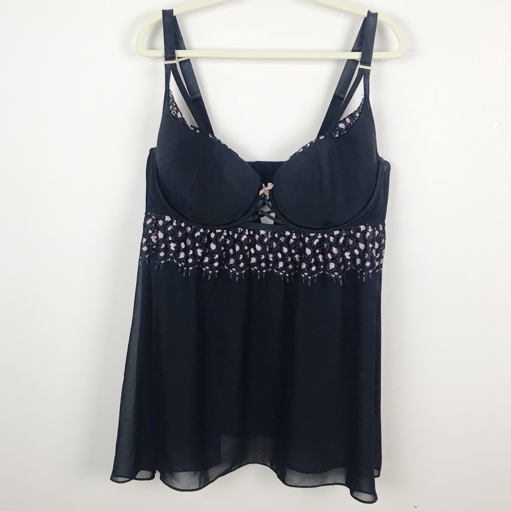Lane Bryant Cacique Black & Pink Lace Babydoll
